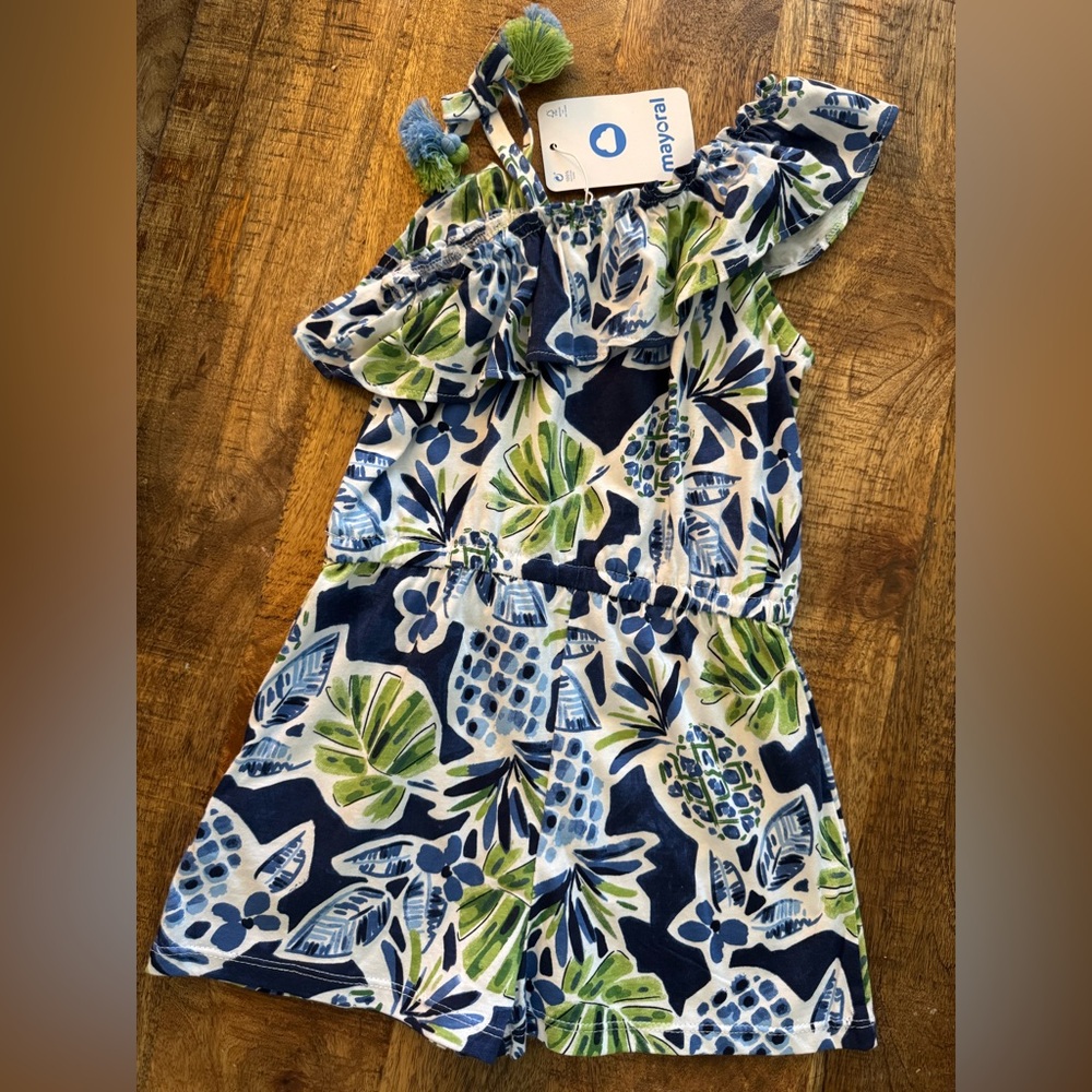 Mayoral Floral Ruffle romper with Tassels girls size 5